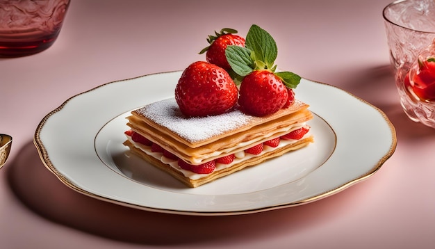 Photo a plate with strawberries and a strawberry on it