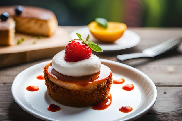 A plate with a strawberry and cream dessert on it