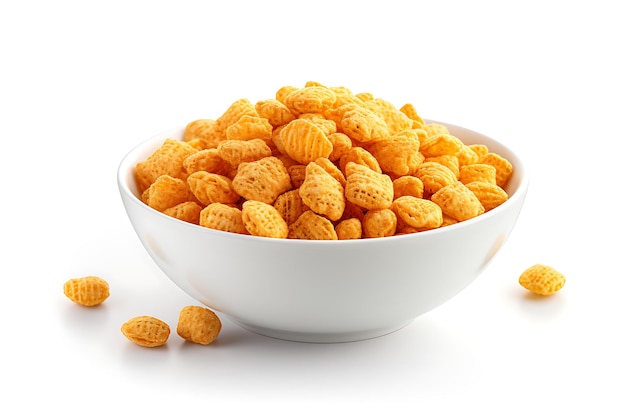 Plate with tasty cornflakes on white background top view