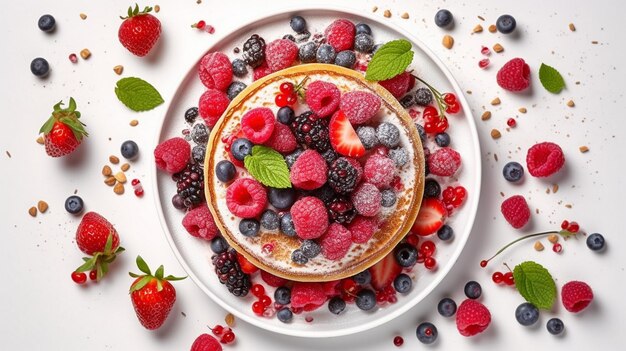 Plate with tasty pancakes and berries