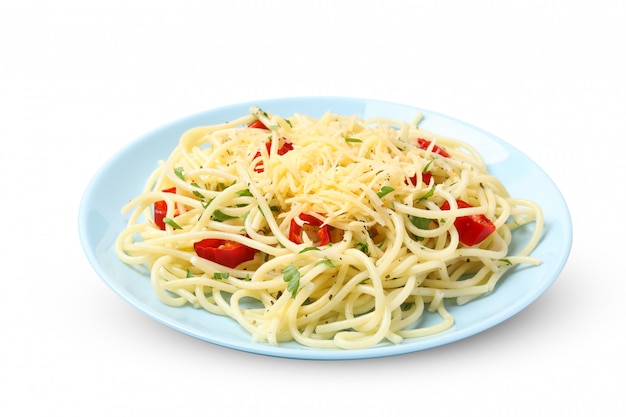 Plate with tasty pasta isolated