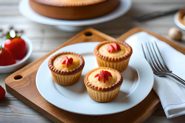 a plate with three cupcakes on it