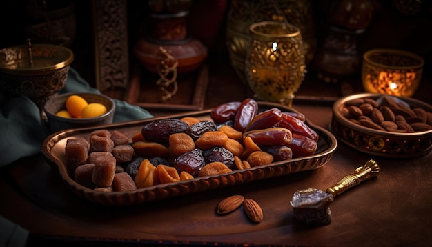 Тарелка с традиционными ближневосточными сладостями Концепции сладостей Рамадана