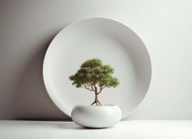 A plate with a tree on it that is on a table