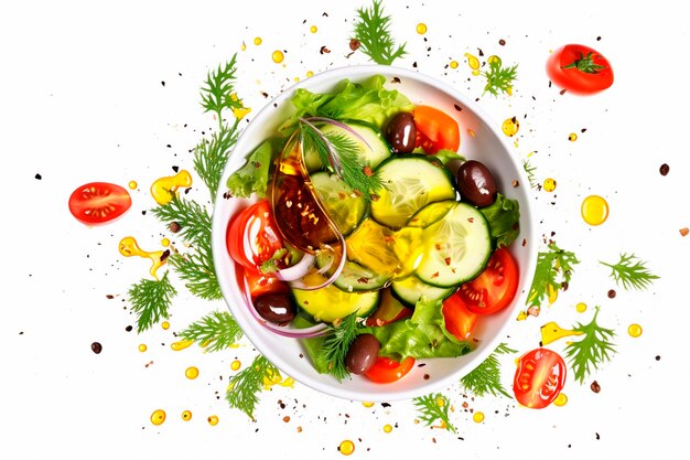 Photo plate with vegetable salad on a white background selective focus