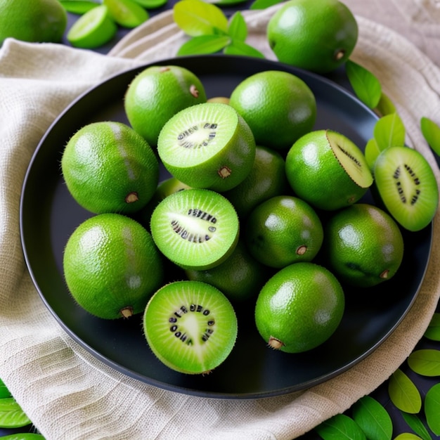plated with fresh cut kiwi on light background ai generated