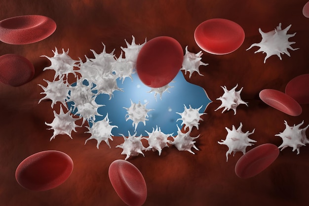 Photo platelets repair the wound in the blood vessel the concept of science and medicine 3d render