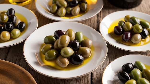 Plates with olives and oil