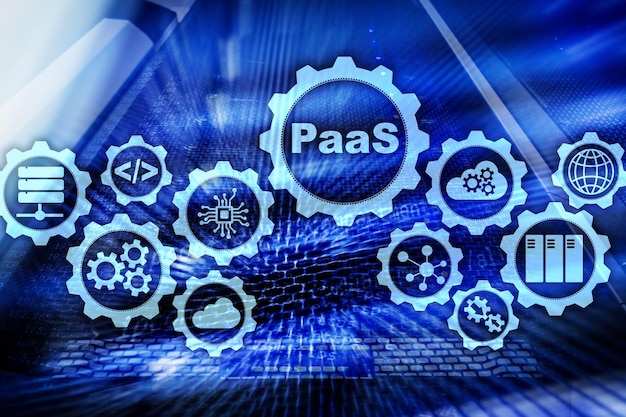 Platform as a service PaaS cloud computing services concept Server room background