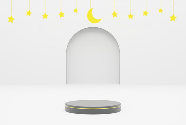 Platform met witte achtergrond ster ramadan kareem en islamitisch concept 3d illustratie weergave