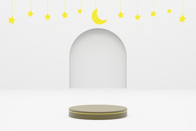 Platform met witte achtergrond ster ramadan kareem en islamitisch concept 3d illustratie weergave