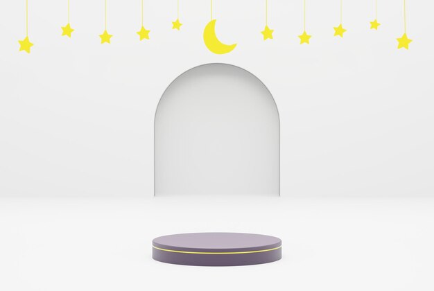 Platform met witte achtergrond ster ramadan kareem en islamitisch concept 3d illustratie weergave