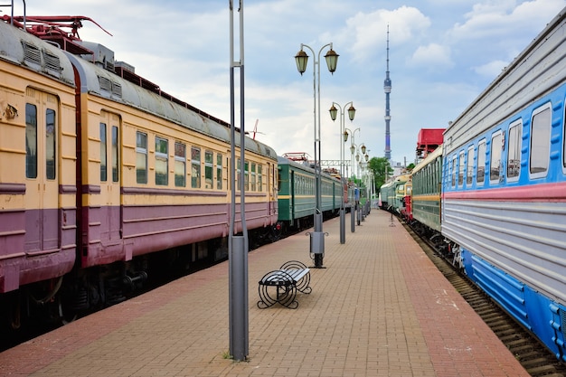 Platform between rare trains in the museum at the Riga station