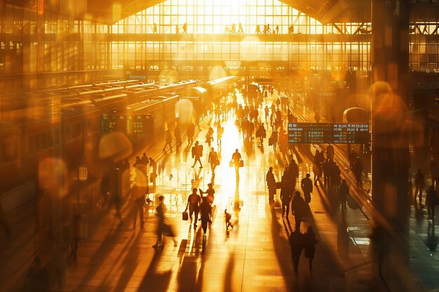 Foto platform van het treinstation bij zonsondergang vervoer in de stad