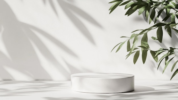 platform voor de presentatie van producten met tropisch groene bladeren op witte achtergrond