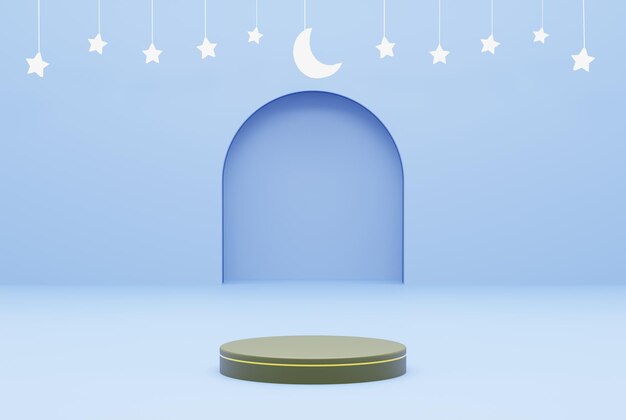 Platform with blue background star ramadan kareem concept 3d illustration rendering