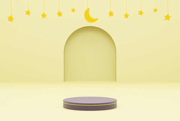 Платформа с желтым фоном звезда рамадан карим концепция 3d рендеринг иллюстрации
