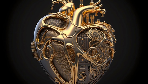 Photo platinam and gold steampunk human heartgenerative ai