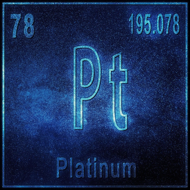 platinum chemical element, sign with atomic number and atomic weight, periodic table element