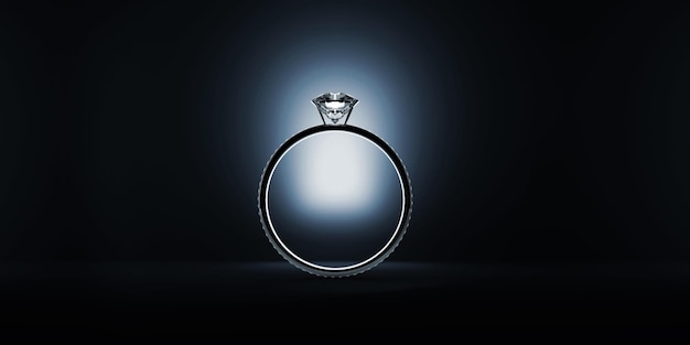 Photo platinum wedding ring with diamonds on gradient blue studio background