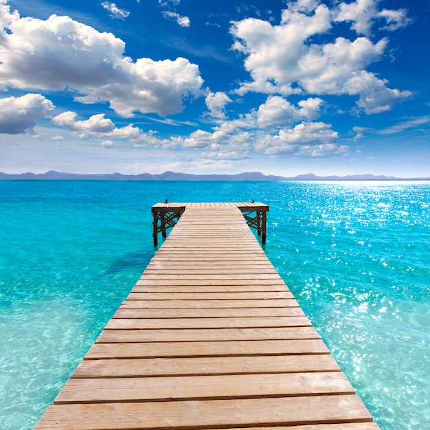 Platja de Alcudia beach pier in Mallorca Majorca