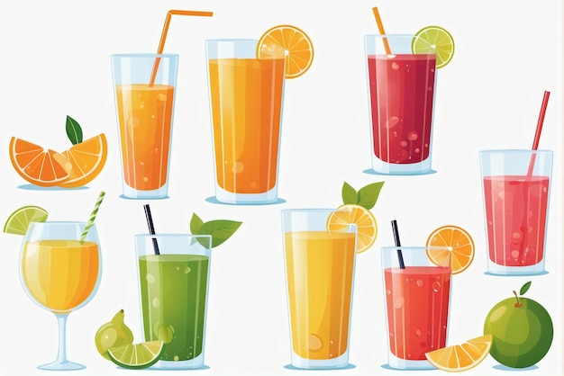platte illustratie van enkele sapdranken
