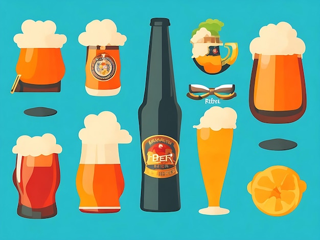 Platte internationale bierdag illustratie gegenereerd door AI