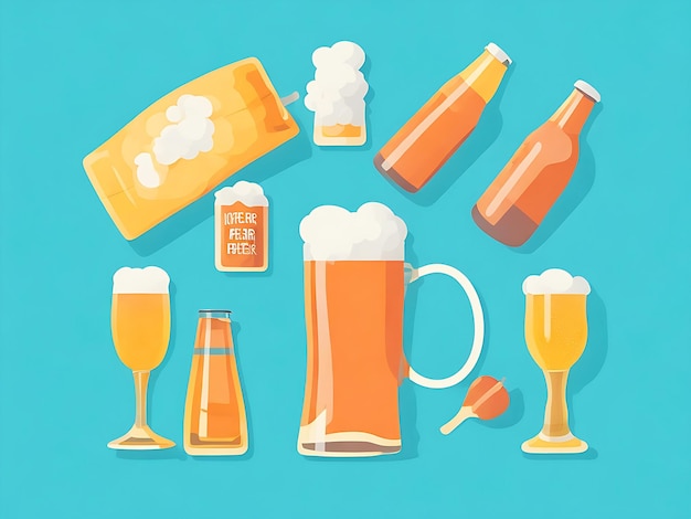 Platte internationale bierdag illustratie gegenereerd door AI