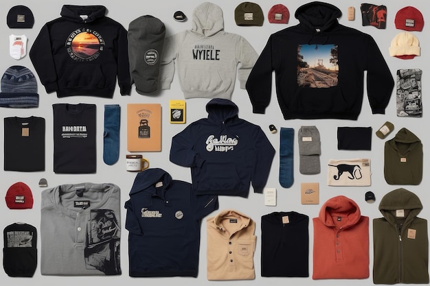 Foto platte kledingstukken, geïsoleerde hoodie's en promotieproducten voor commercieel gebruik