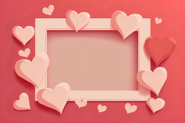 platte lay-stijl afbeelding van rode harten gerangschikt in een frame op een roze achtergrond