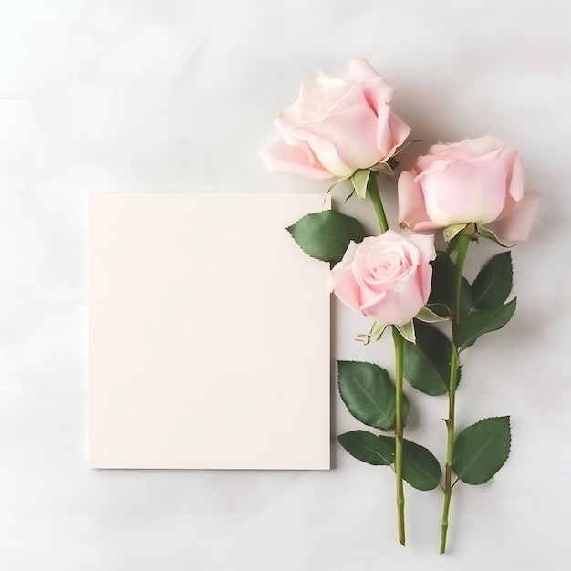 Platte lay van valentijnsdag concept met bloemen en boeket van prachtige roze rozen met kopie ruimte