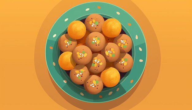 Foto platte levendige illustratie stijl van de indiase laddu top view