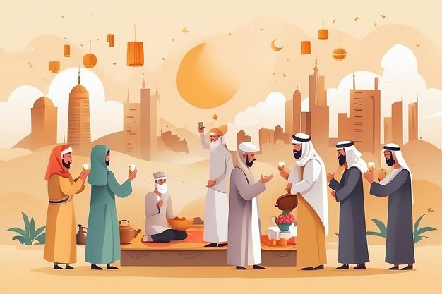 Platte mensen die Eid al-Adha vieren illustratie