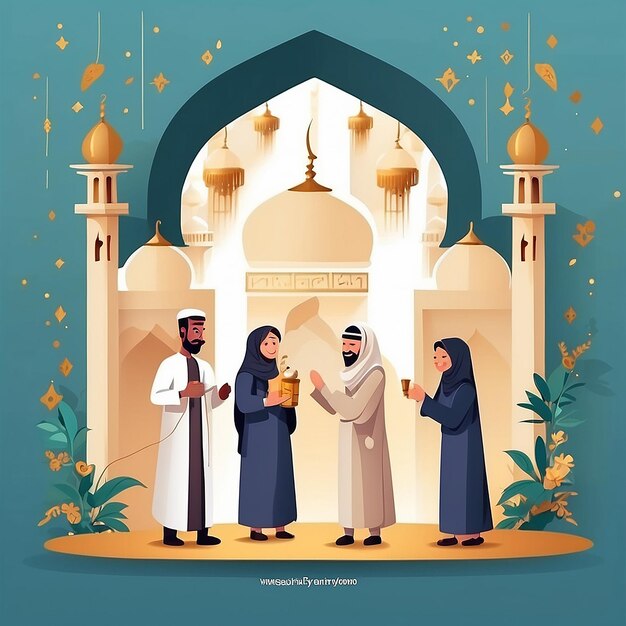 Platte mensen die Eid al-Adha vieren illustratie