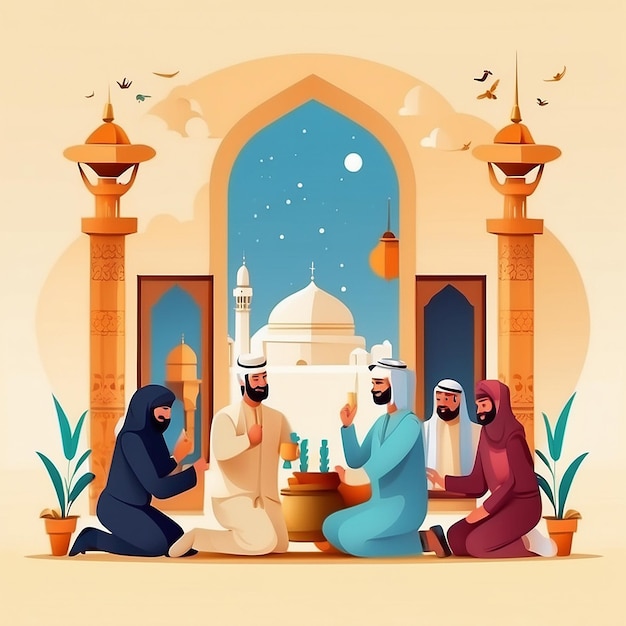 Platte mensen die Eid al-Adha vieren illustratie