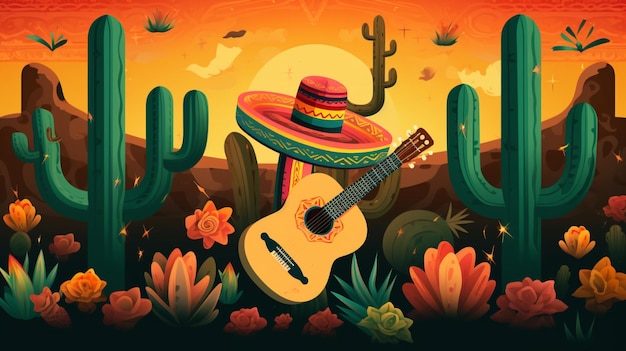 Platte ontwerp kleurrijke Mexicaanse achtergrondthema