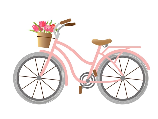 platte vectorillustratie van schattige fiets met bloemen