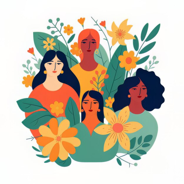 platte vectorillustratie van vrouwen met bloemen