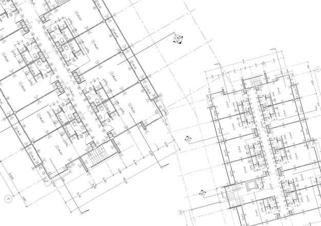 Foto plattegrond ontworpen gebouw op de tekening