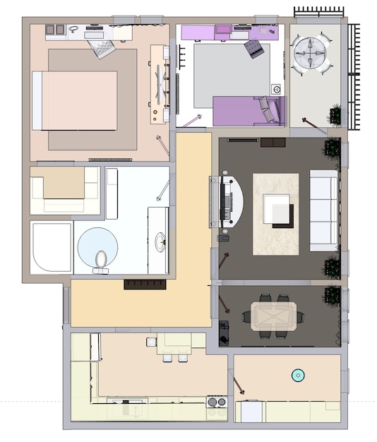 Plattegrond van het appartement of huis. 3d-weergave.