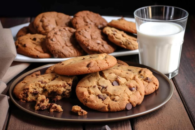 Platter of cookies and biscotti with glass of milk on the side created with generative ai