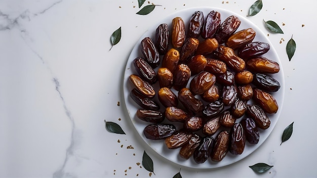 A platter of fresh dates on marble surface