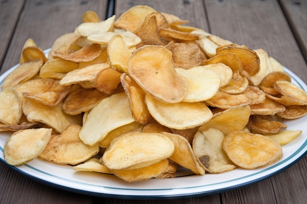 A platter of fried and salted potatoes chips ready to devour