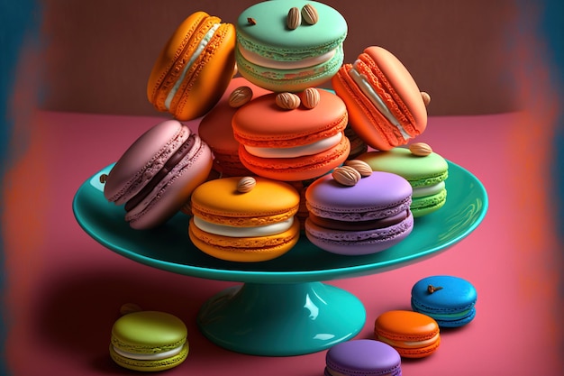 The platter of macarons is vibrant