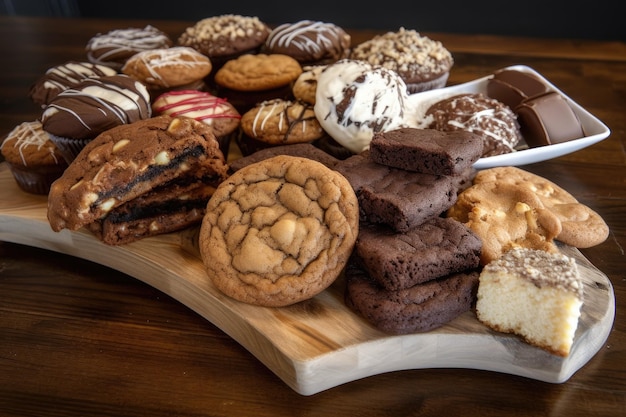 Platter of mouthwatering cookies brownies and other baked goods created with generative ai