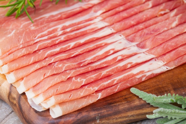 Platter of spanish cured pork ham jamon