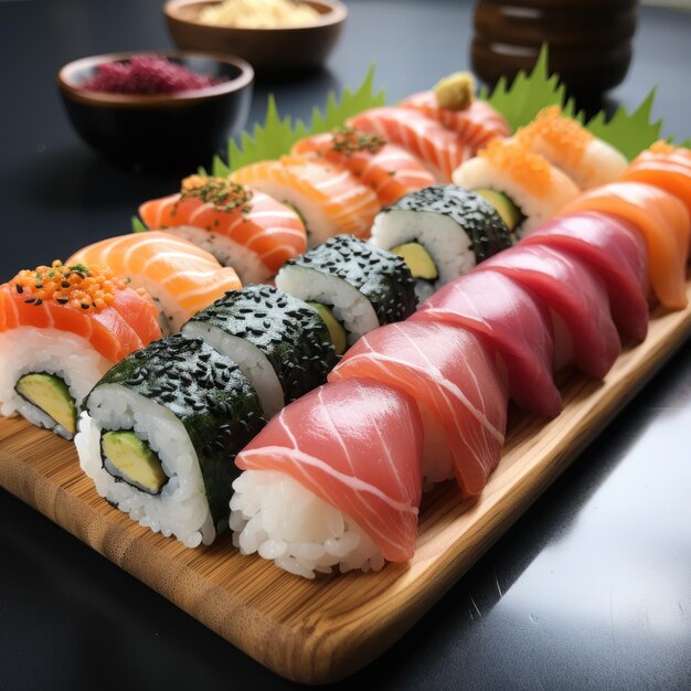 Platter of sushi rolls ai generated