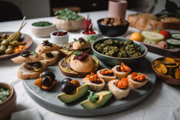 Platter of vegan and plantbased tapas ready for a party created with generative ai