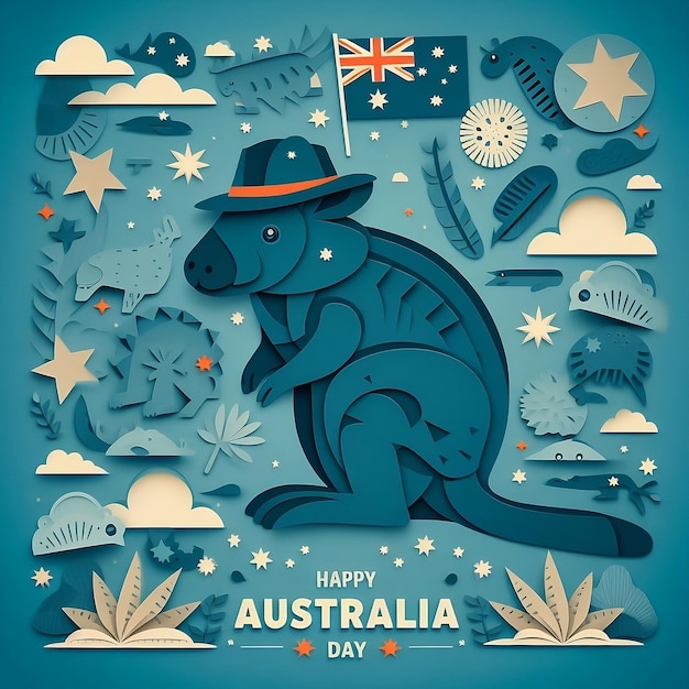 Platypus papercut stijl achtergrond voor Australië Dag 26 januari Vrijheidsdag voor social media advertenties