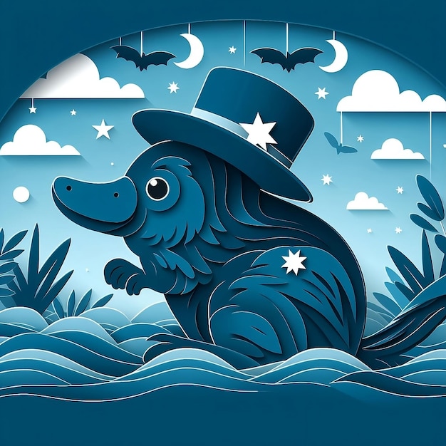 Photo platypus papercut style background for australia day 26 january freedom day for social media ads